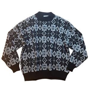 Pomodoro VTG black‎ white knit geometric crew grandpa sweater SIZE XL